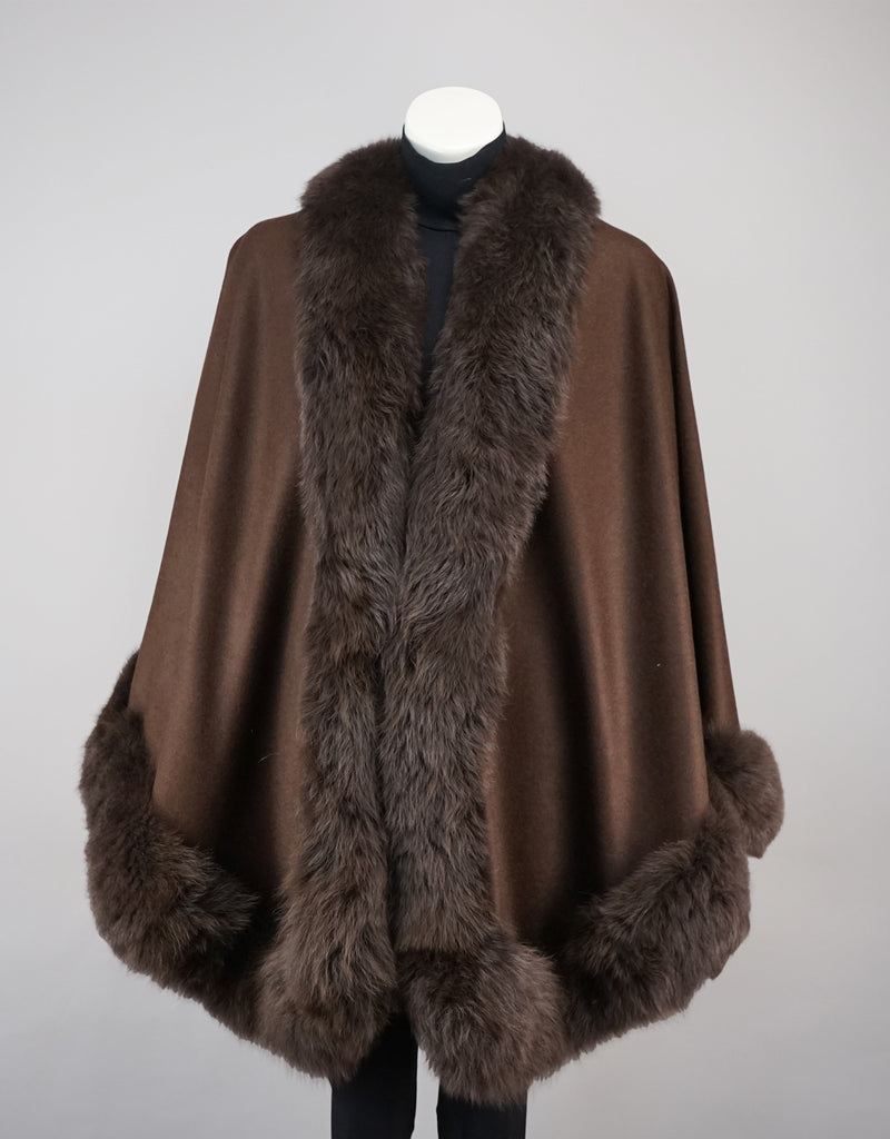 Toscana Trim Cashmere Blend Cape - Brown