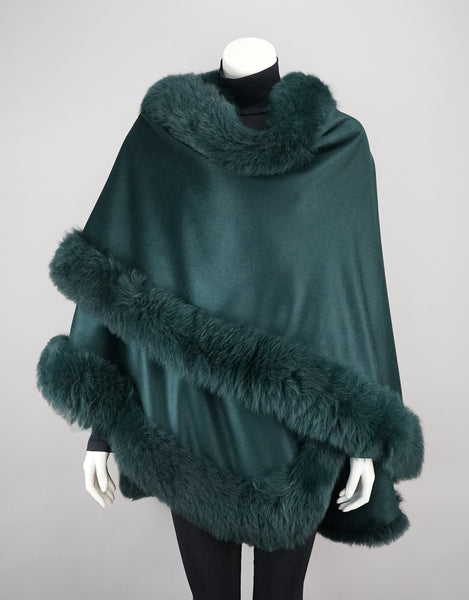 Toscana Trim Cashmere Blend Cape - Emerald
