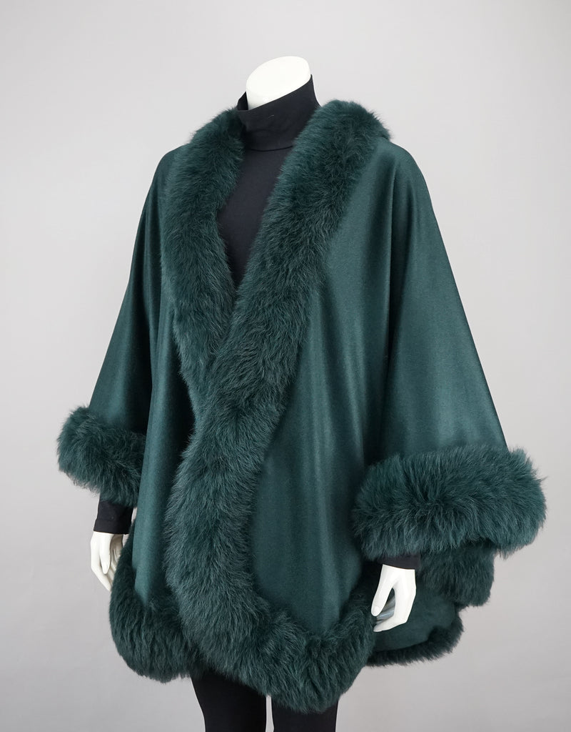 Toscana Trim Cashmere Blend Cape - Emerald
