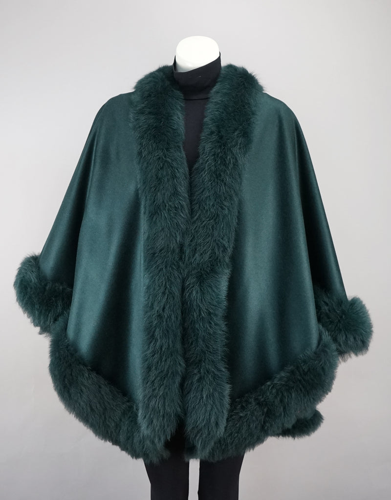 Toscana Trim Cashmere Blend Cape - Emerald