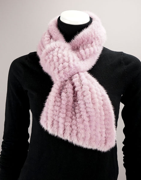 Cable Mink Scarf with Loop - Mauve