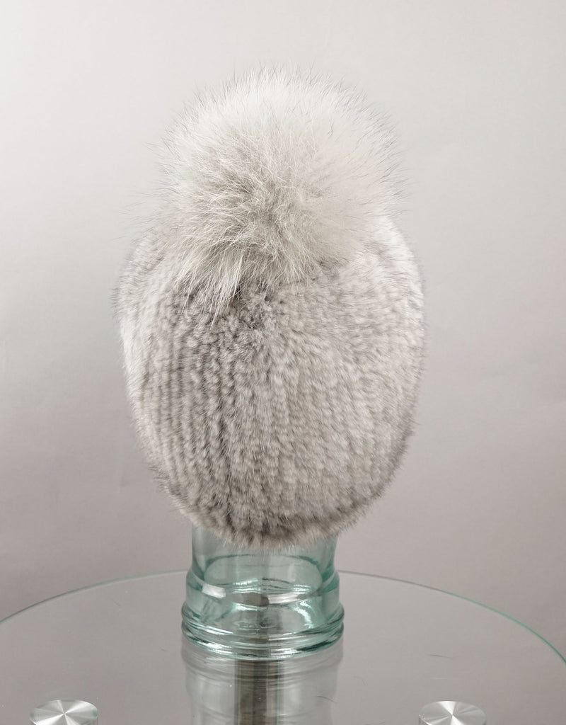 Classic Mink Pom Pom Hat - Sapphire