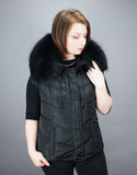 Hooded Vest with Fur Trim Black
