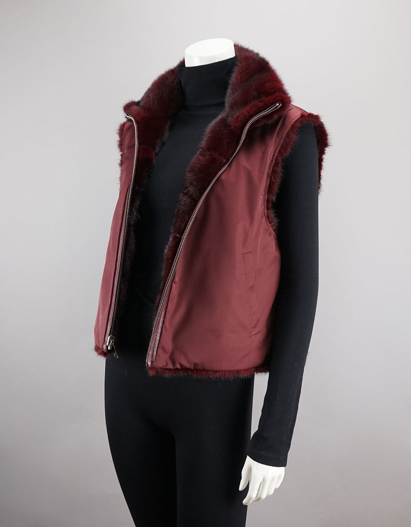 Reversible Mink Vest - Burgundy