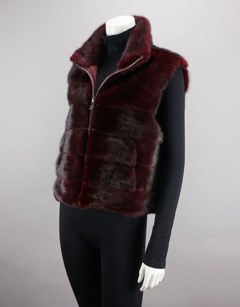 Reversible Mink Vest - Burgundy