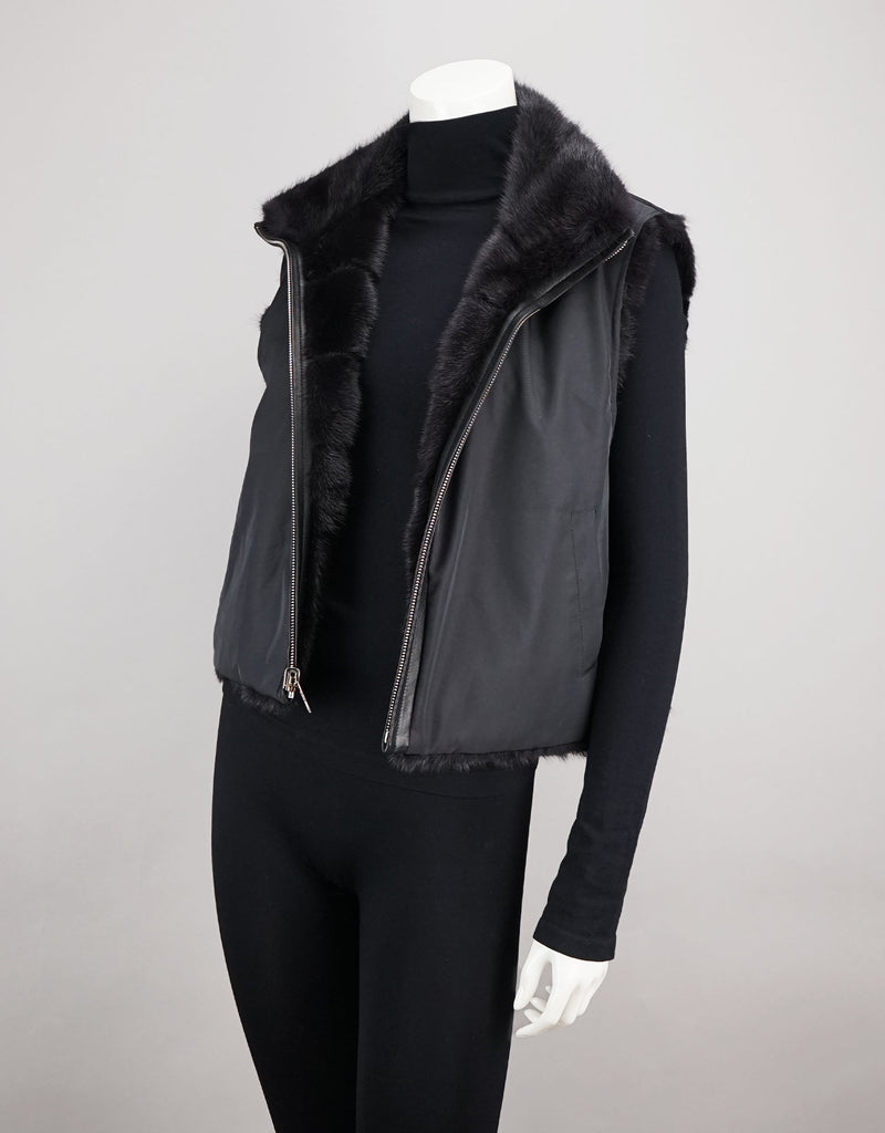 Reversible Mink Vest - Graphite