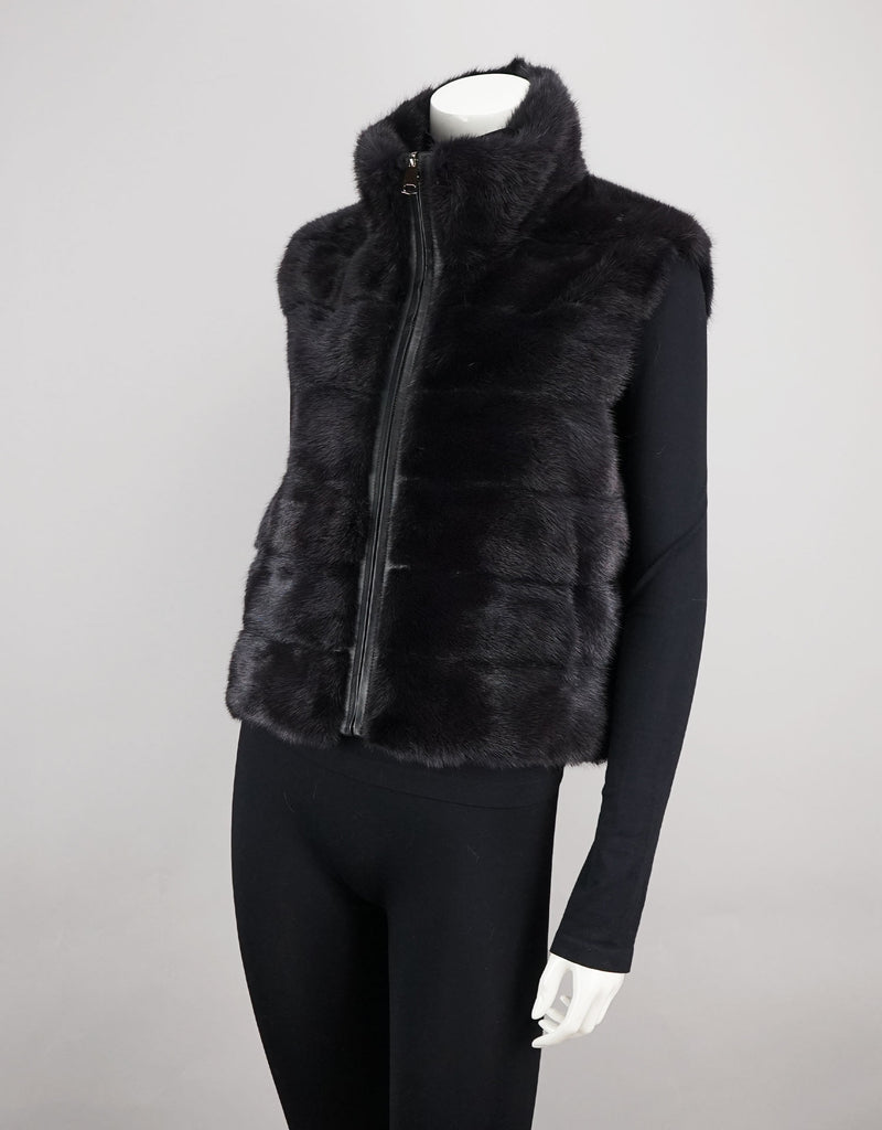 Reversible Mink Vest - Graphite