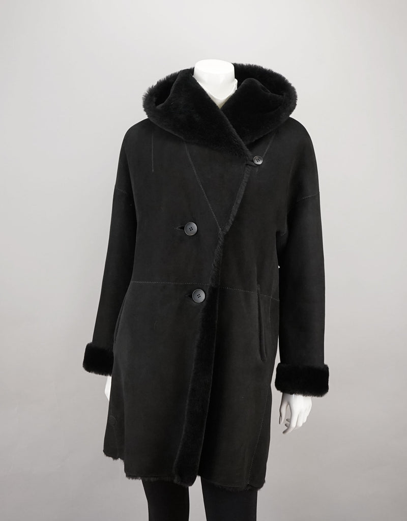 Reversible Sheepskin Coat with Roll Back Shawl Collar