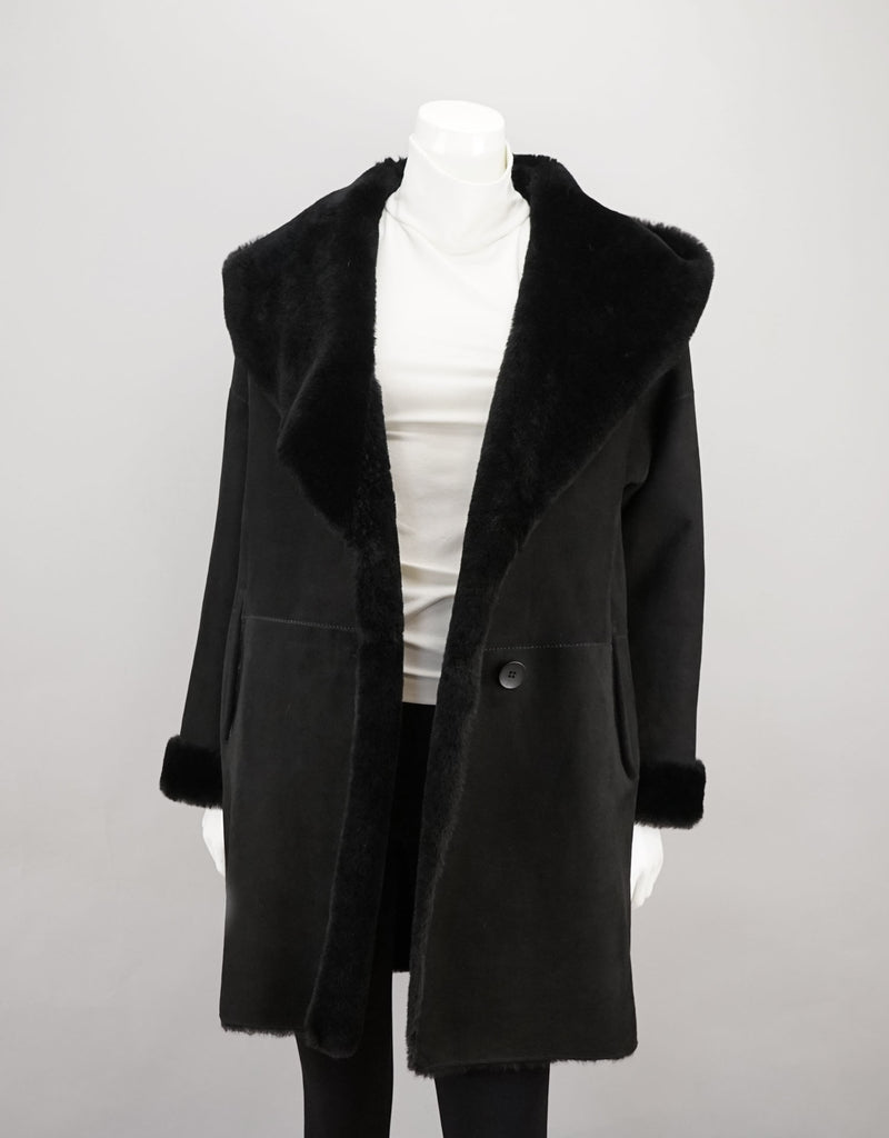 Reversible Sheepskin Coat with Roll Back Shawl Collar
