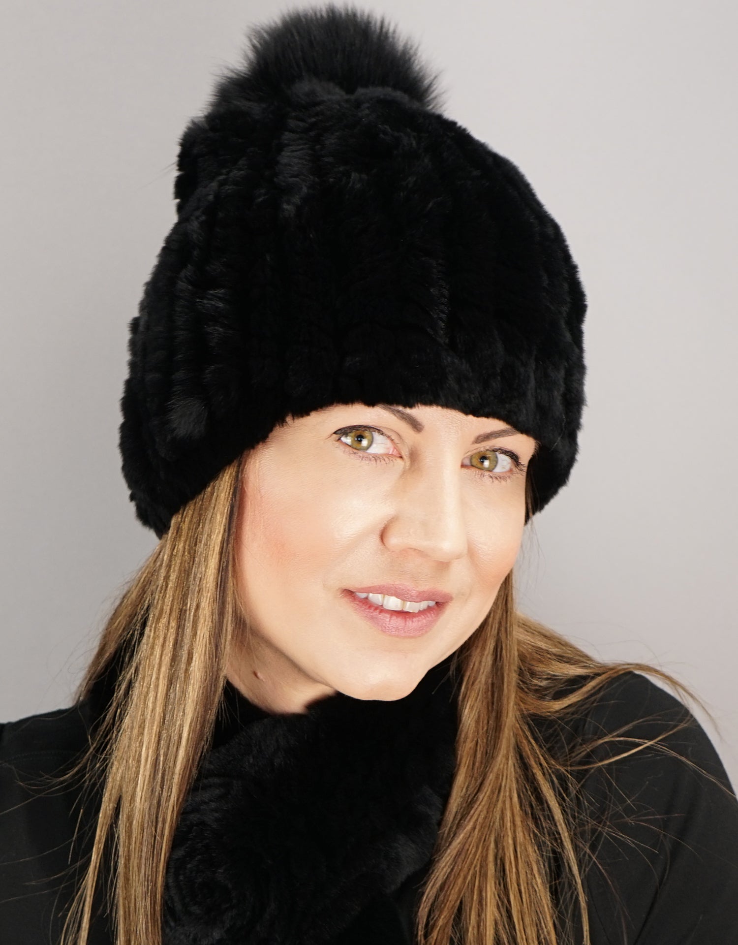Classic Pom Pom Hat Black Snowflake
