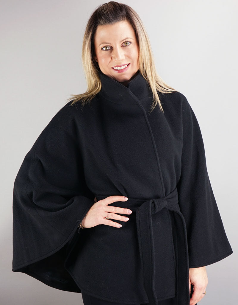 Belted Modern Cape/Jacket - Black