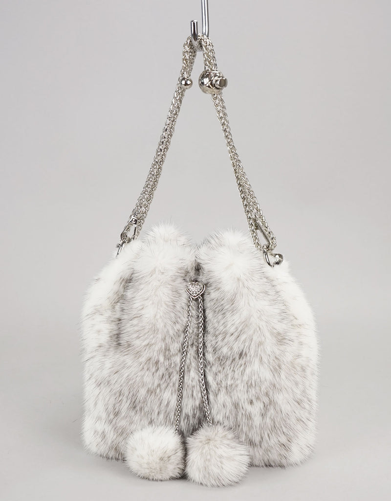 Mink Mini Bucket Bag - White Cross
