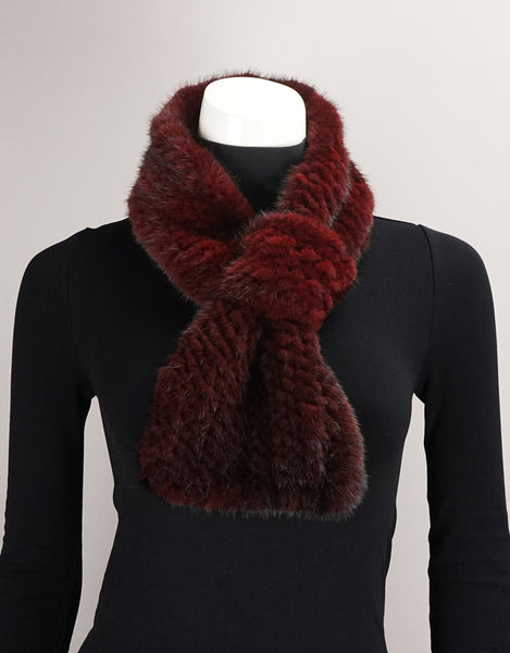 Cable Mink Scarf with Loop - Burgundy