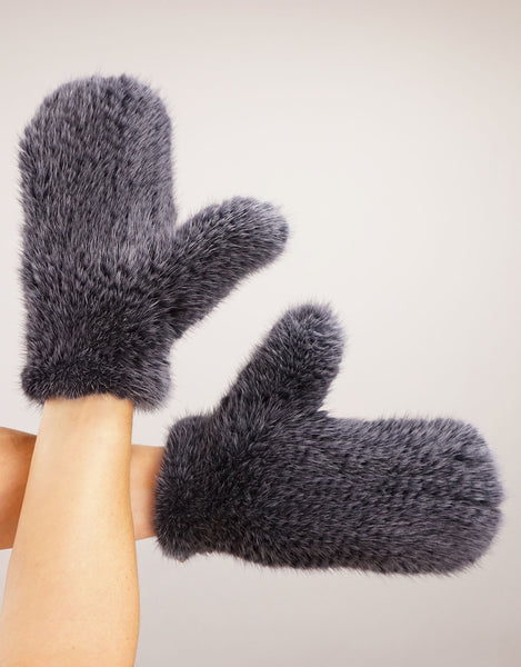 Mink Woven Mitten - Charcoal