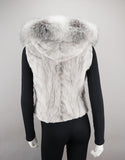 Sheared Mink Sections Vest with Fox Trim Hood - Ice