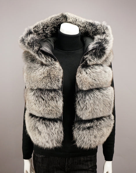 Fox Short Zip Vest with Hood - Black Frost