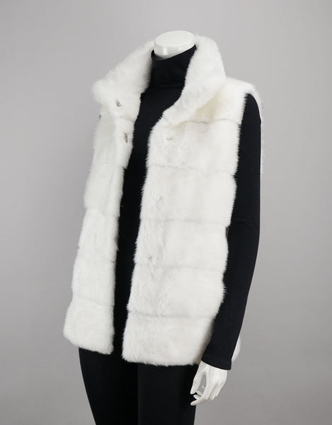 Chic Longline Mink Vest - White