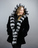Sheared Mink Hooded Reversible Jacket with Chinchilla Trim