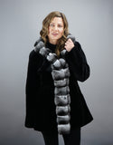 Sheared Mink Hooded Reversible Jacket with Chinchilla Trim