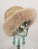 Hand woven Mink hat with Fox Trim - Light Brown