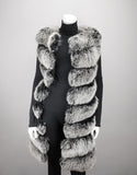 Chevron Detail Long Fox Vest - Black Snow