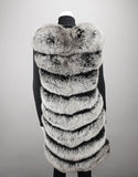 Chevron Detail Long Fox Vest - Black Snow