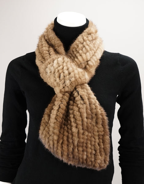 Cable Mink Scarf with Loop - Sable Brown