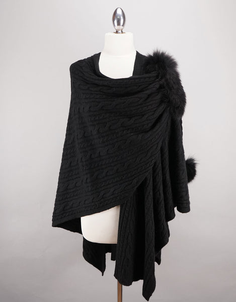 Cable Knit "Pull Thru" Wrap - Black