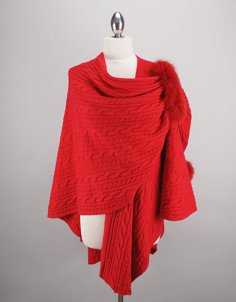 Cable Knit "Pull Thru" Wrap - Red
