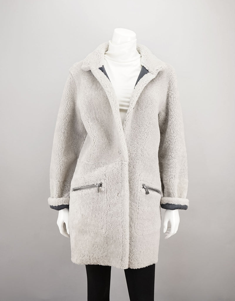 Curly Wool Sheepskin Reversible Carcoat - Denim