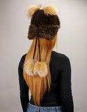 Handwoven Mink Fox Pom Hat, White