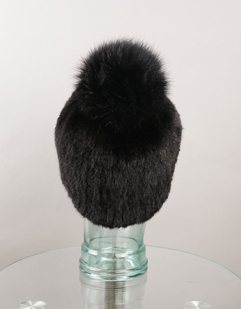 Classic Mink Pom Pom Hat - Black