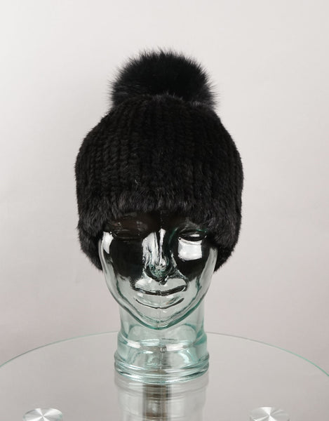 Classic Mink Pom Pom Hat - Black