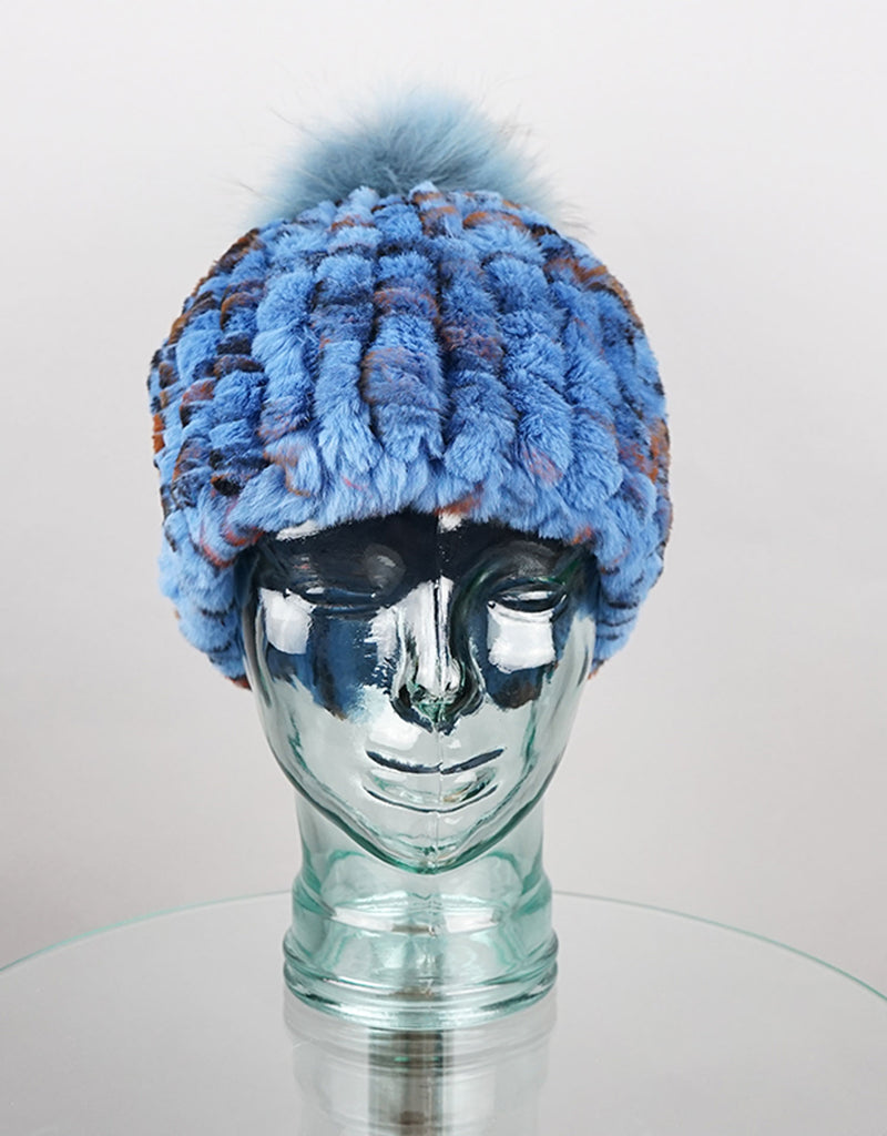 Classic Pom Pom Hat - Blue Animal