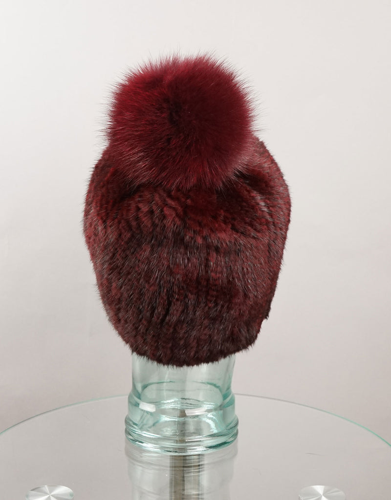 Classic Mink Pom Pom Hat - Burgundy