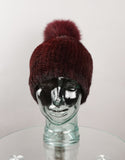 Classic Mink Pom Pom Hat - Burgundy