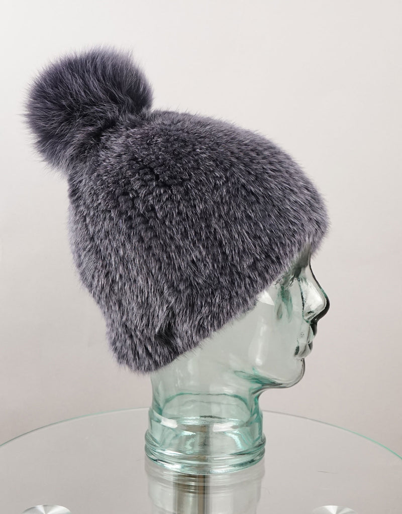 Classic Mink Pom Pom Hat - Charcoal