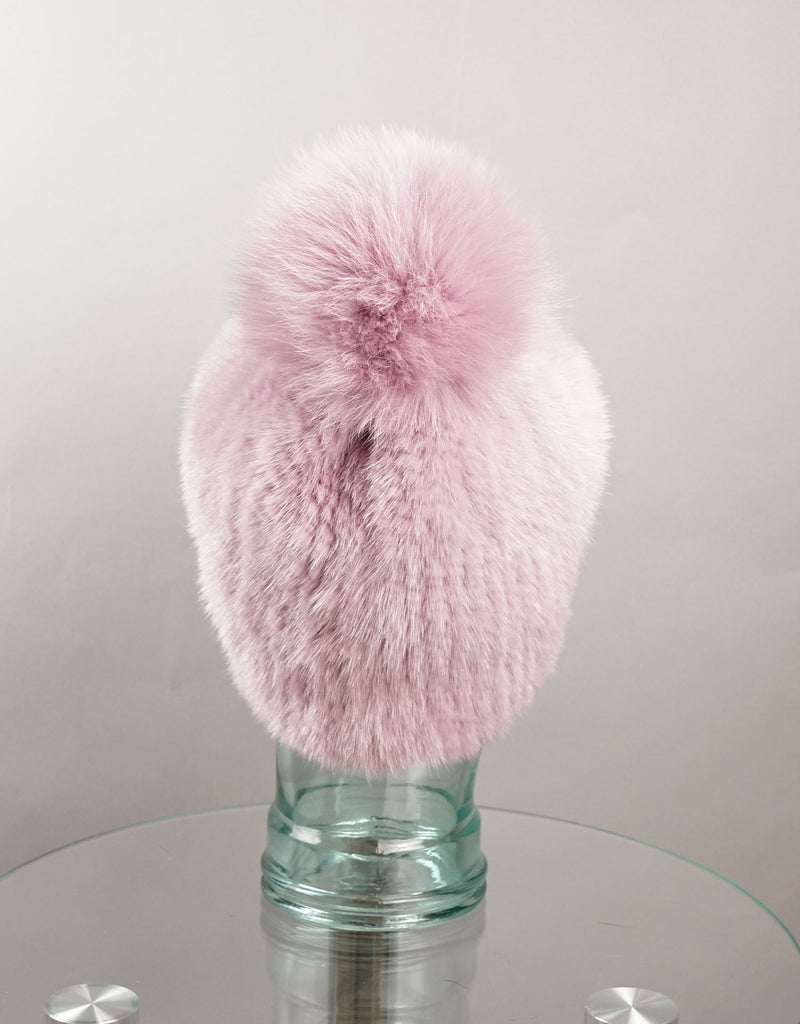 Classic Mink Pom Pom Hat - Mauve