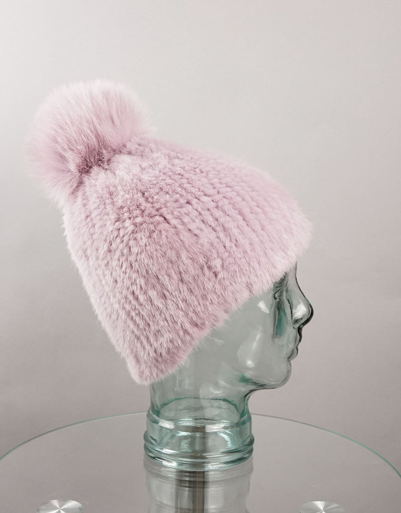 Classic Mink Pom Pom Hat - Mauve