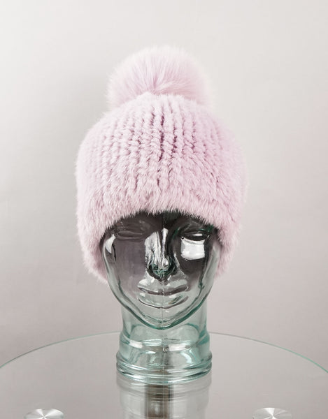 Classic Mink Pom Pom Hat - Mauve