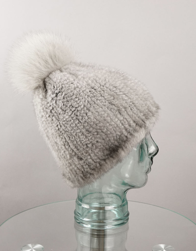 Classic Mink Pom Pom Hat - Sapphire