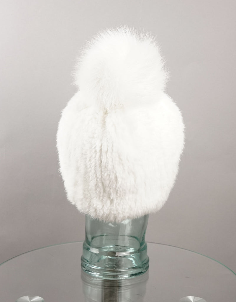 Classic Mink Pom Pom Hat - White