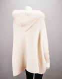 Hooded Zip Poncho with Pockets Fox Trim - Pearl