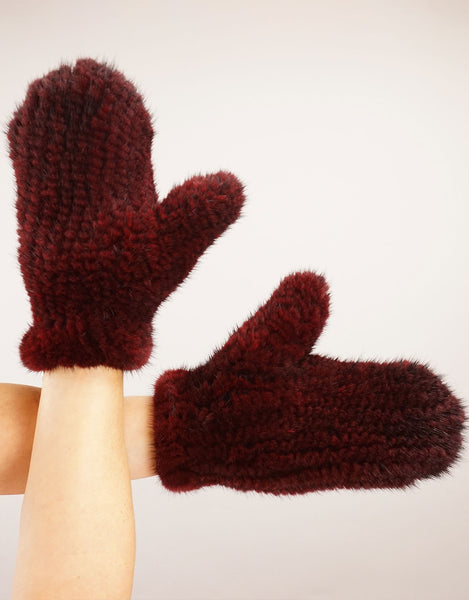 Mink Woven Mitten - Burgundy