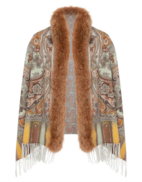 Printed Cashmere Blend Shawl - Brown