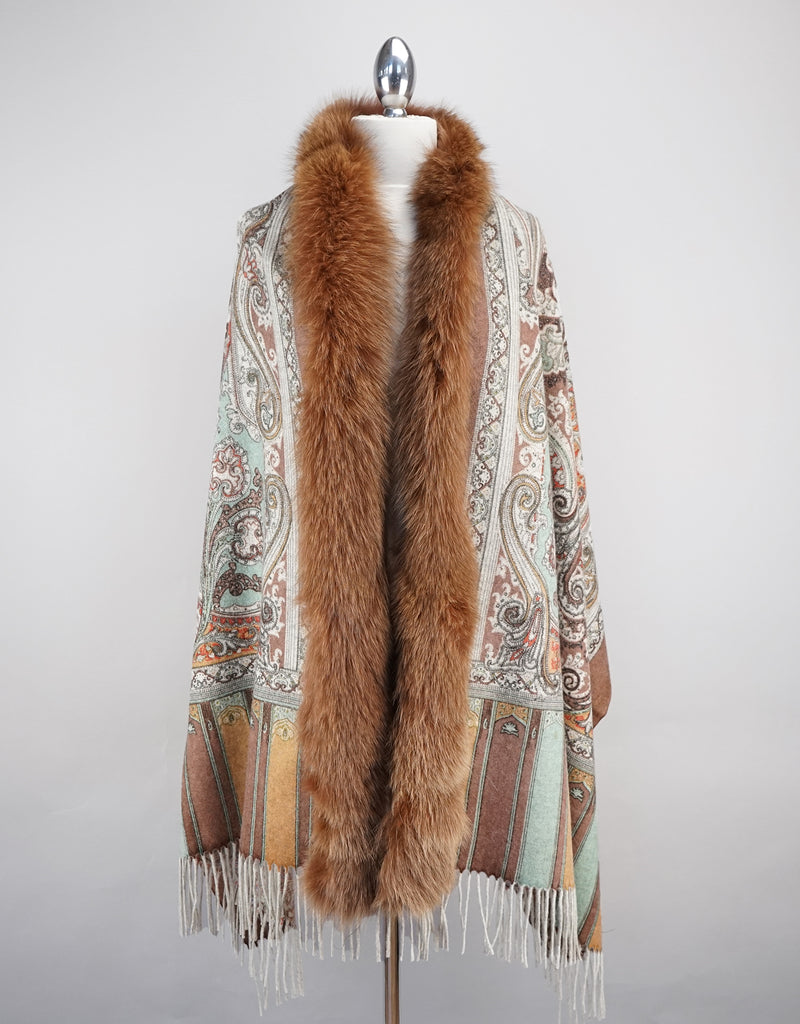 Printed Cashmere Blend Shawl - Brown