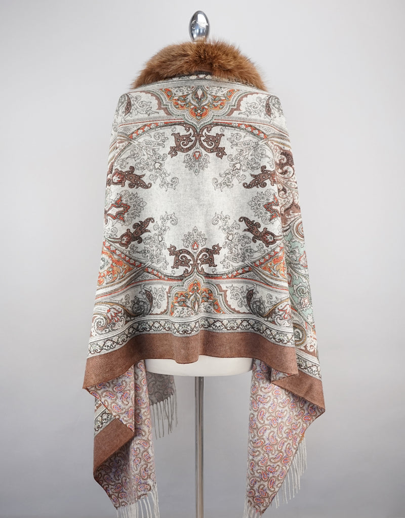 Printed Cashmere Blend Shawl - Brown