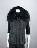 Hooded Vest with Fur Trim Black