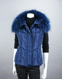 Hooded Vest with Fur Trim Blue