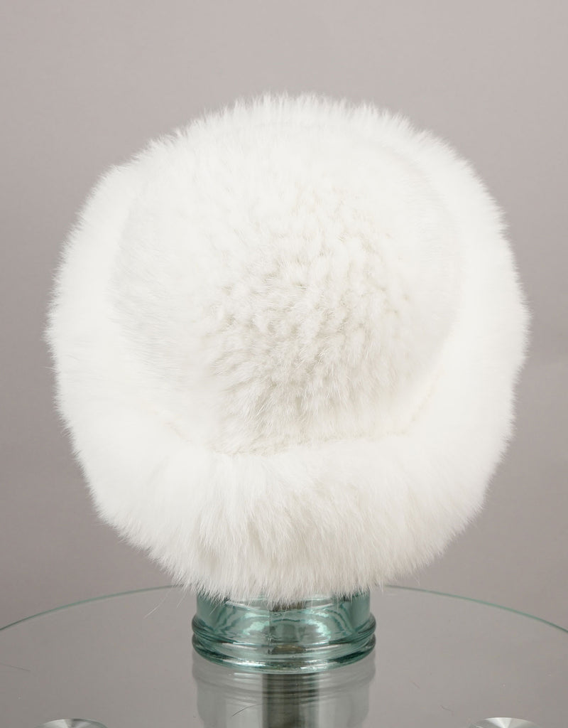 Hand woven Mink hat with Fox Trim - White